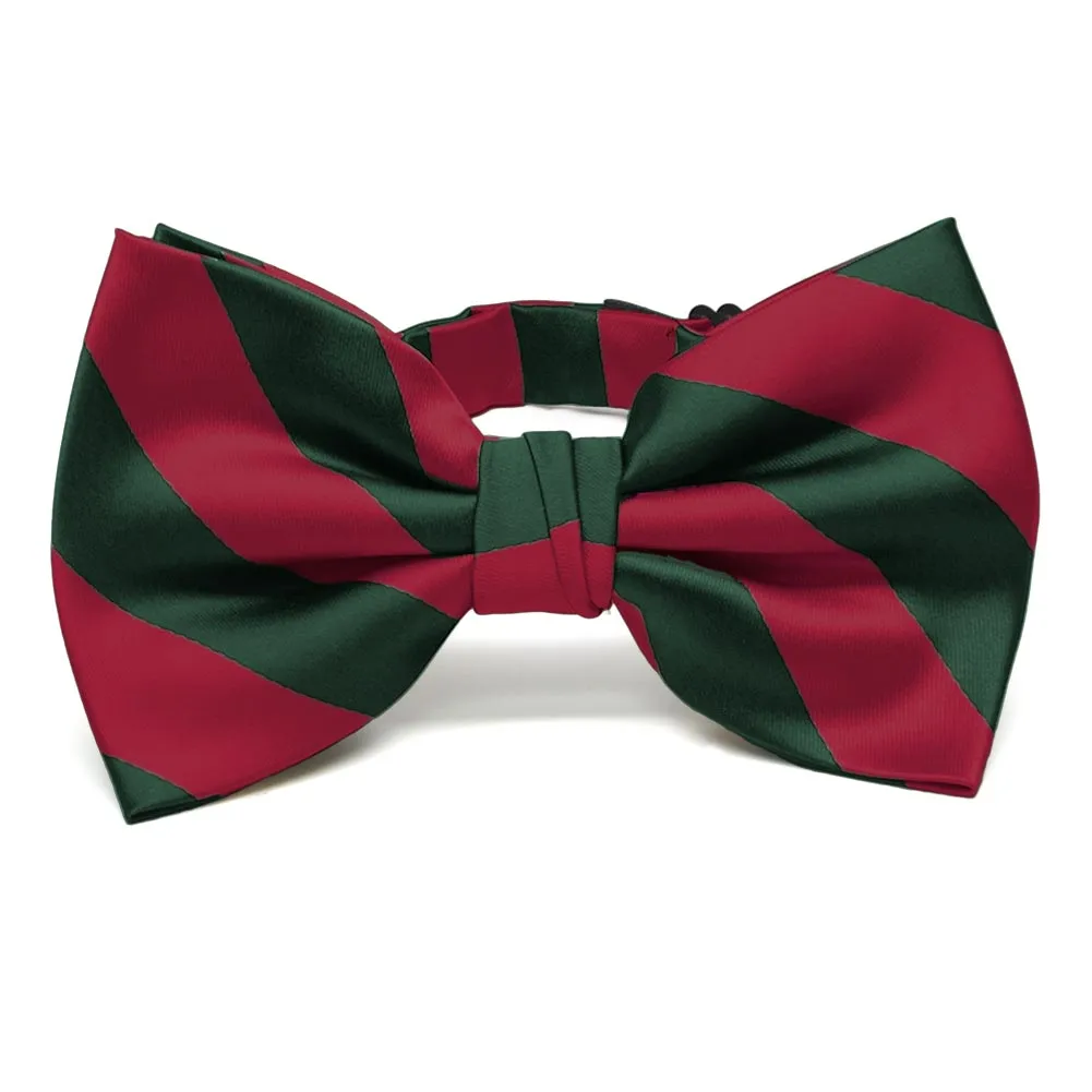 Crimson Red and Hunter Green Striped Bow Tie sold by TieMart