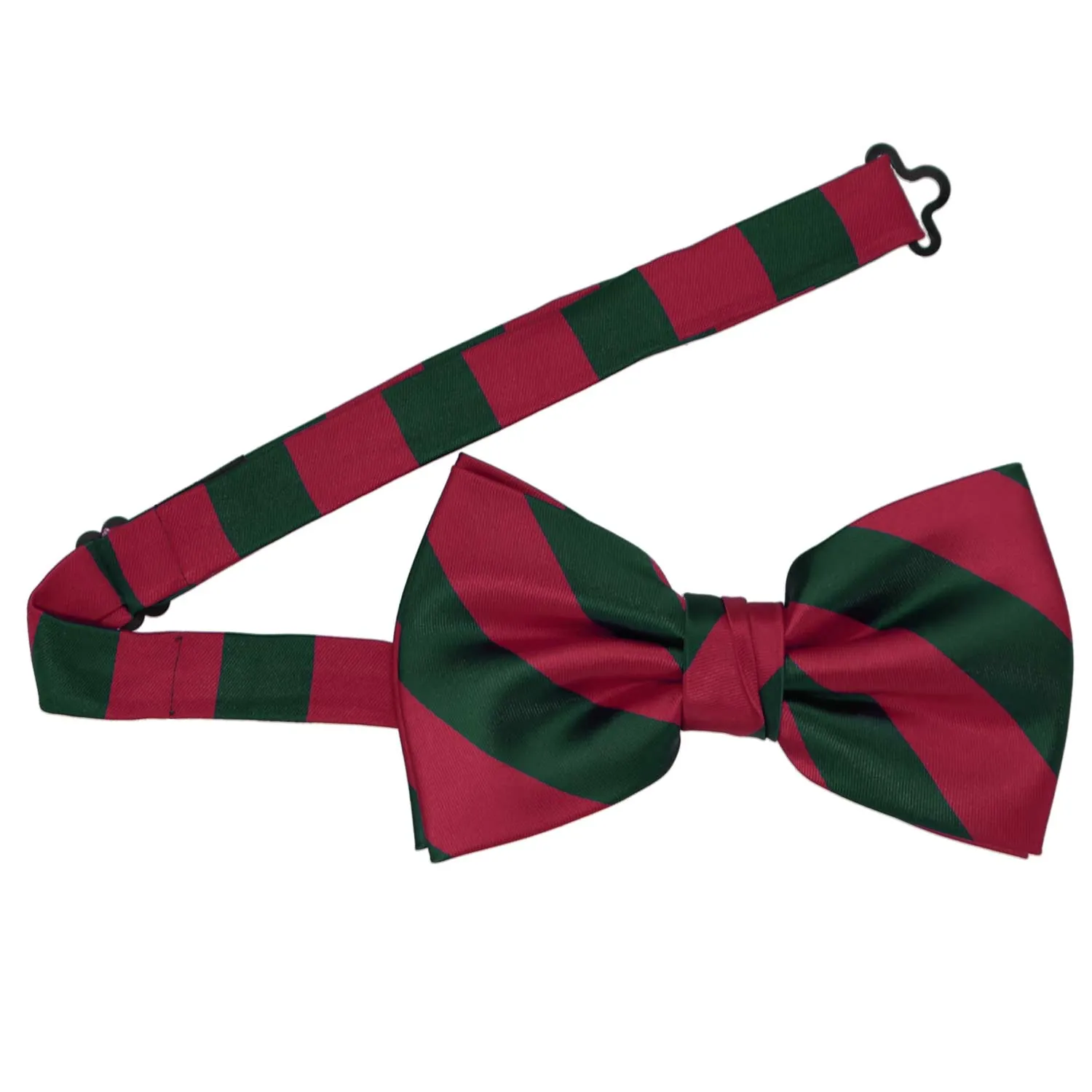 Crimson Red and Hunter Green Striped Bow Tie sold by TieMart product image thumbnail 3