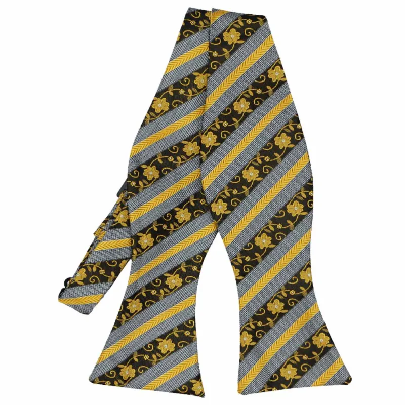 Marigold Yellow Anna Floral Striped Self-Tie Bow Tie sold by TieMart