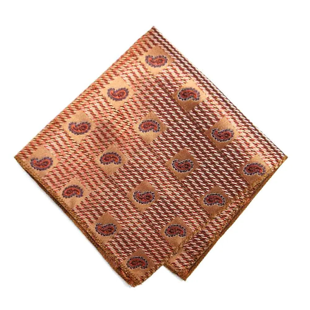 Light Orange Churchill Paisley Pocket Square sold by TieMart