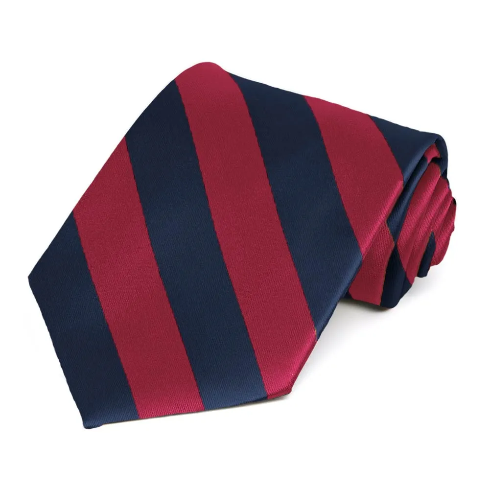 Crimson Red and Navy Blue Extra Long Striped Tie sold by TieMart
