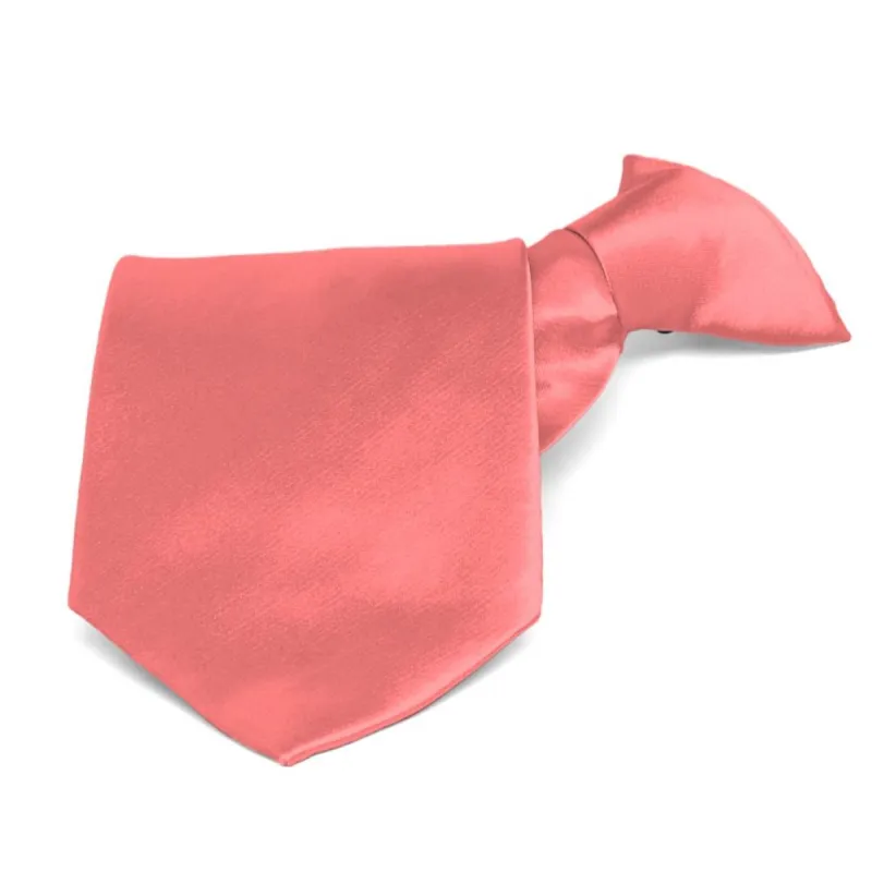 Coral Solid Color Clip-On Tie sold by TieMart