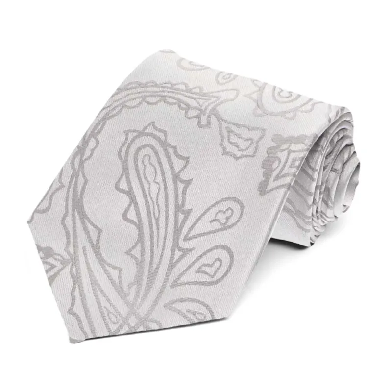 Light Silver Lyon Paisley Necktie sold by TieMart