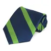 Navy Blue and Grass Green Striped Cotton/Silk Necktie sold by TieMart