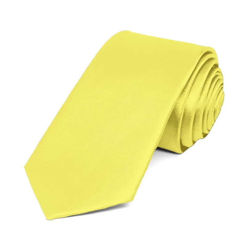 Daffodil Yellow Slim Solid Color Necktie, 2.5" Width sold by TieMart