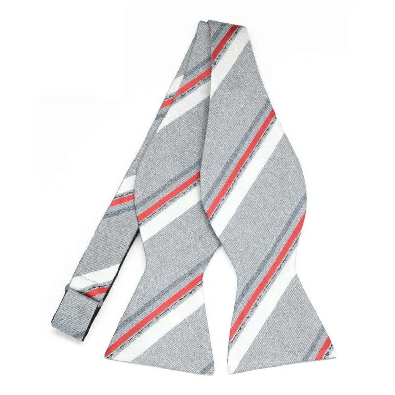 Silver Delegate Striped Linen/Silk Self-Tie Bow Tie sold by TieMart