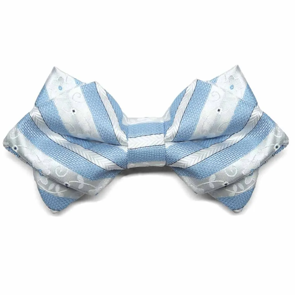 Sky Blue Anna Floral Striped Diamond Tip Bow Tie sold by TieMart