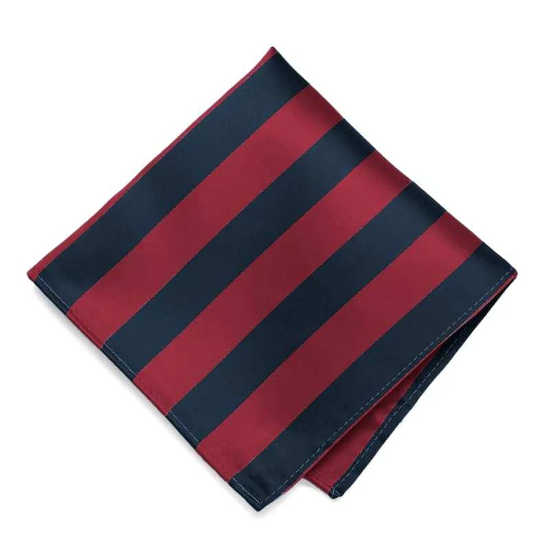 Crimson Red and Navy Blue Striped Pocket Square sold by TieMart