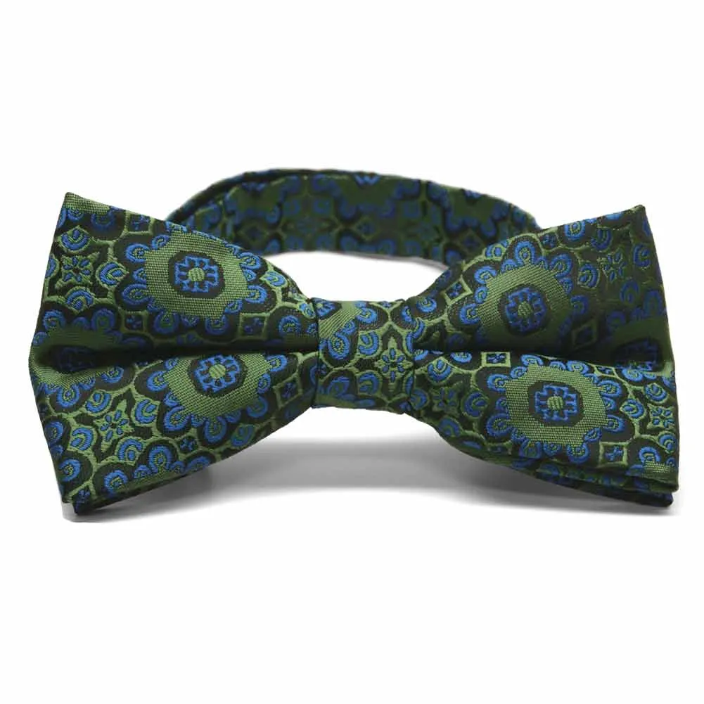 Avocado Green Emma Floral Pattern Band Collar Bow Tie sold by TieMart