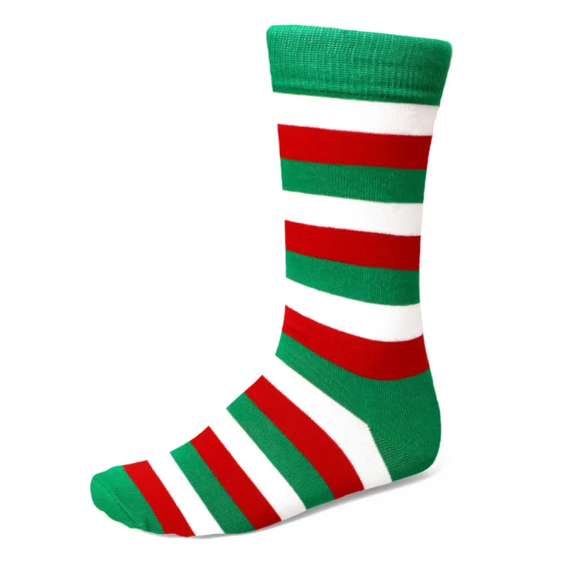 Men's Kelly Green, White and Red Striped Socks sold by TieMart