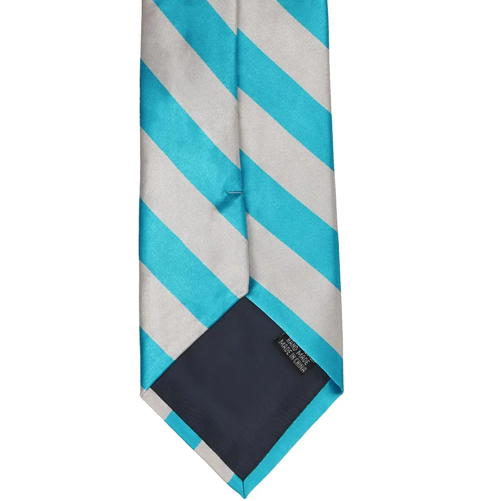 Turquoise and Silver Striped Tie sold by TieMart product image thumbnail 5