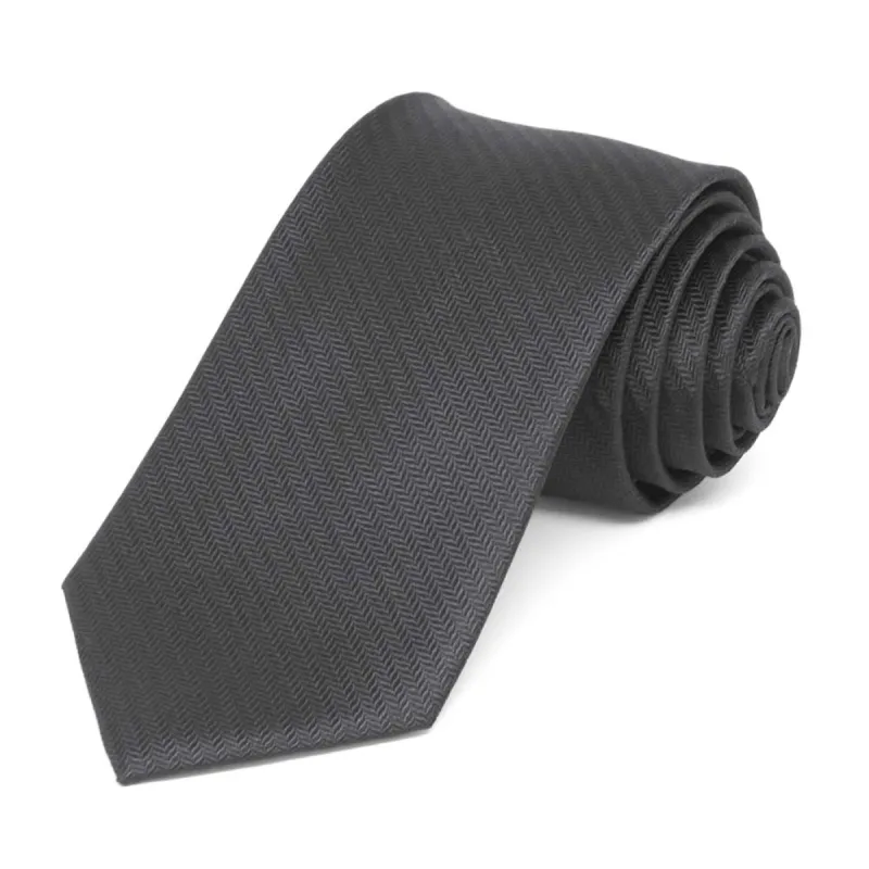 Graphite Gray Herringbone Silk Slim Necktie, 2.5" Width sold by TieMart