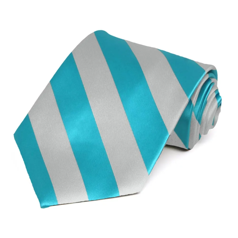 Turquoise and Silver Striped Tie sold by TieMart