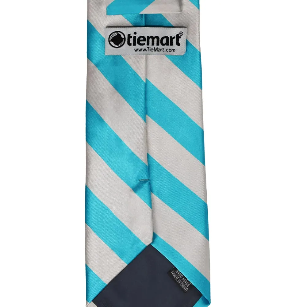 Turquoise and Silver Striped Tie sold by TieMart product image thumbnail 4