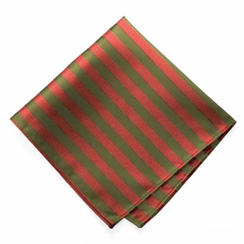 Olive Green and Persimmon Formal Striped Pocket Square sold by TieMart
