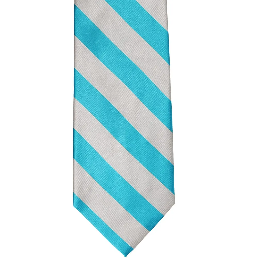 Turquoise and Silver Striped Tie sold by TieMart product image thumbnail 3