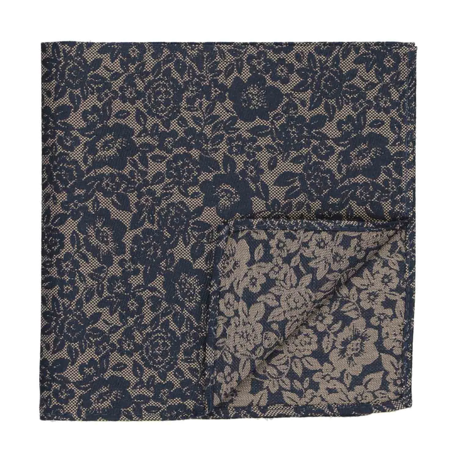 Navy Blue Journalist Floral Silk/Cotton Pocket Square sold by TieMart product image thumbnail 2