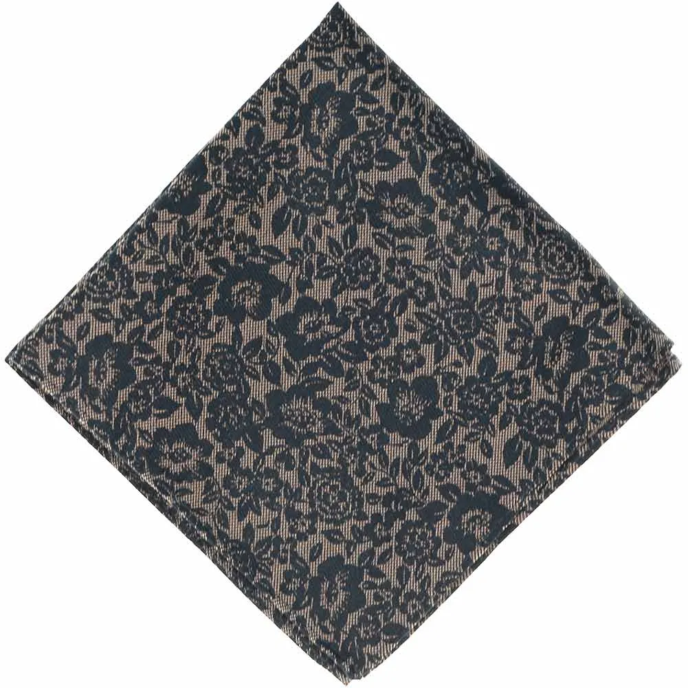 Navy Blue Journalist Floral Silk/Cotton Pocket Square sold by TieMart