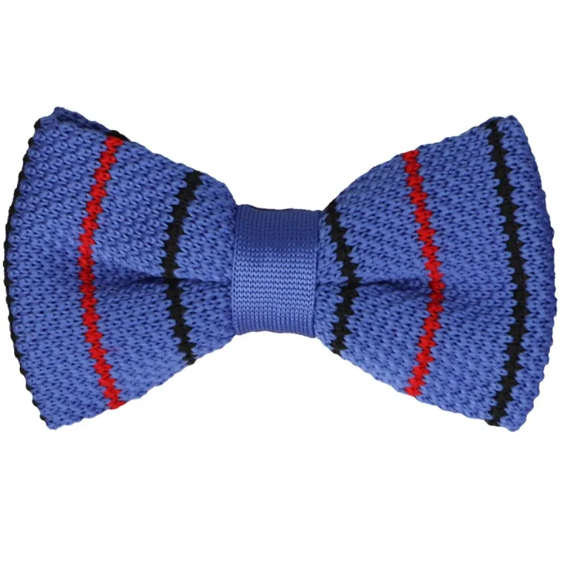 Royal Blue Thin Striped Knit Bow Tie sold by TieMart