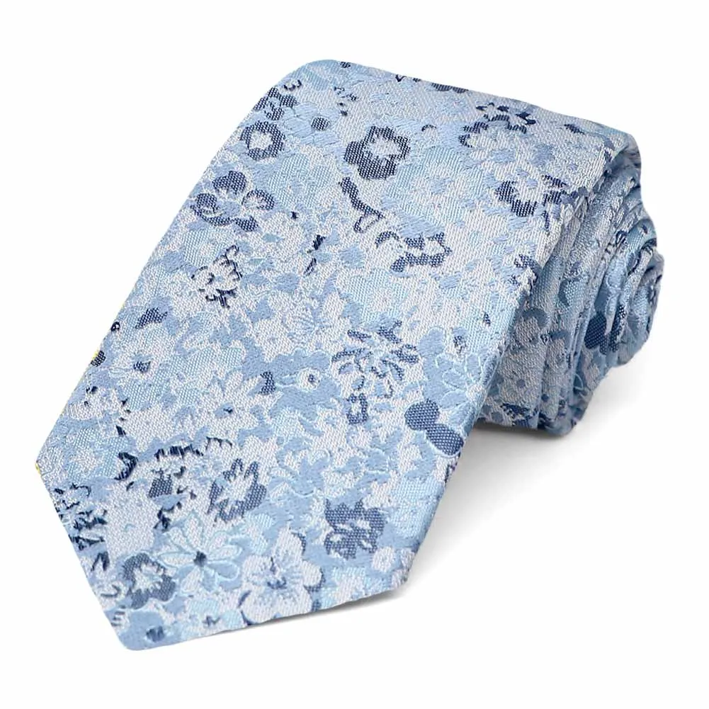 Steel Blue Member Floral Silk/Viscose Narrow Necktie, 3" Width sold by TieMart