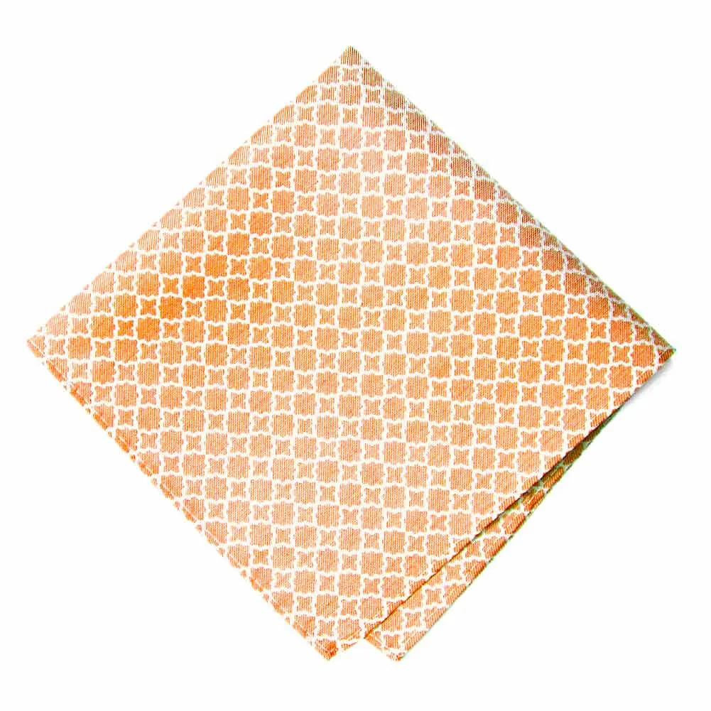 Orange Moroccan Trellis Cotton/Silk Pocket Square sold by TieMart