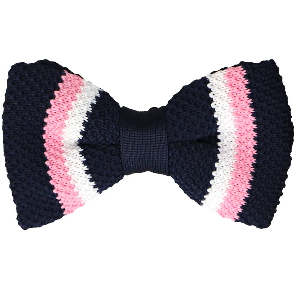 Navy Blue Bold Striped Knit Bow Tie sold by TieMart