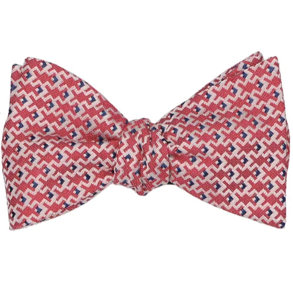Red, White and Blue Ambassador Geometric Linen/Silk Self-Tie Bow Tie sold by TieMart product image thumbnail 2