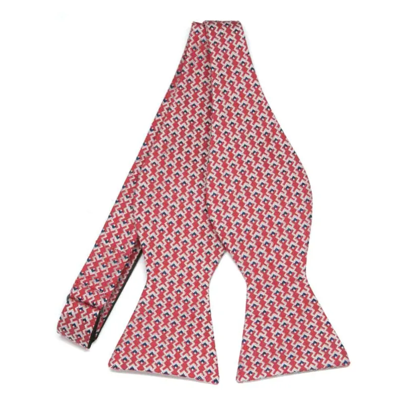 Red, White and Blue Ambassador Geometric Linen/Silk Self-Tie Bow Tie sold by TieMart