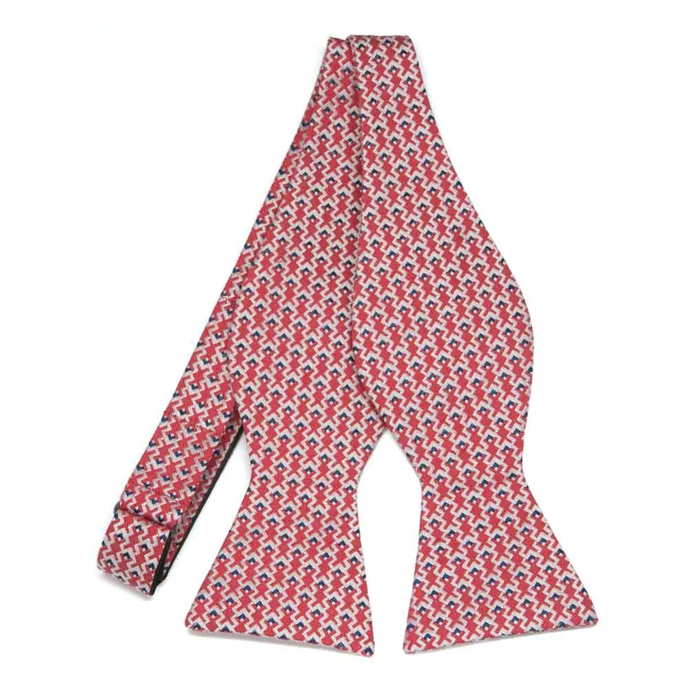 Red, White and Blue Ambassador Geometric Linen/Silk Self-Tie Bow Tie sold by TieMart