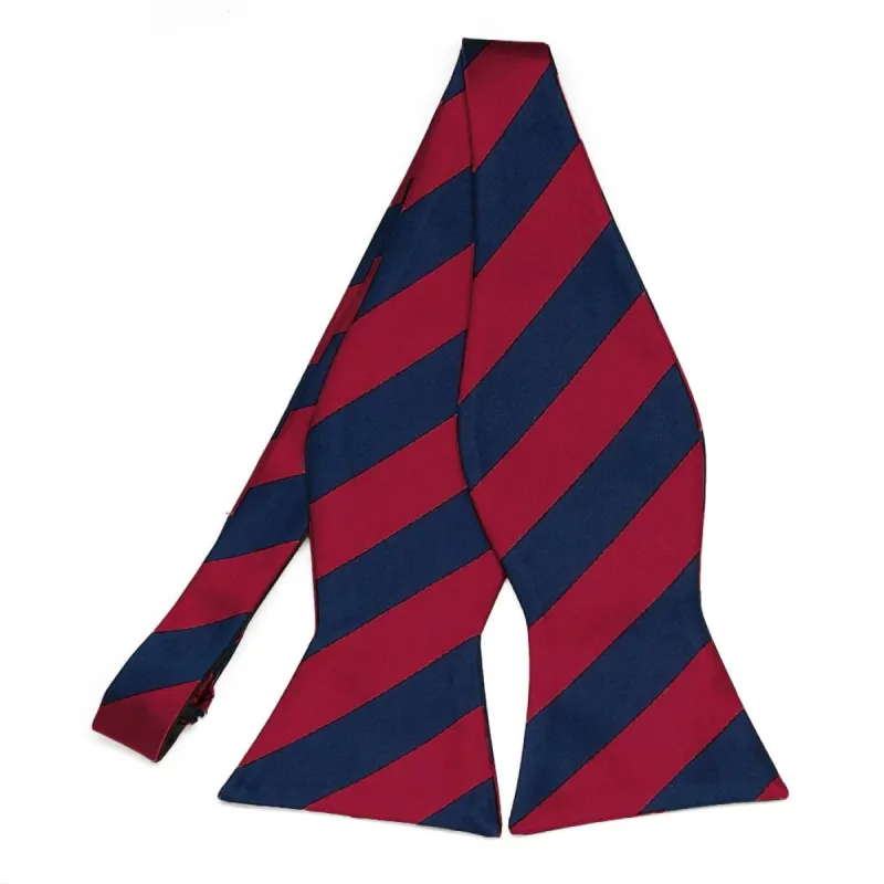 Crimson Red and Navy Blue Striped Self-Tie Bow Tie sold by TieMart