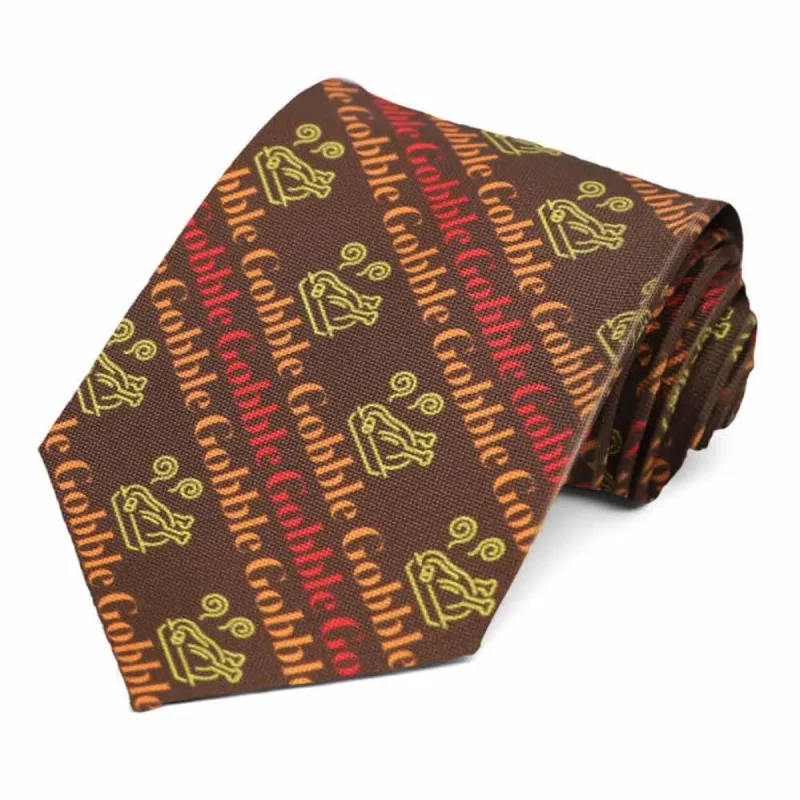 Gobble Gobble Thanksgiving Striped Necktie sold by TieMart