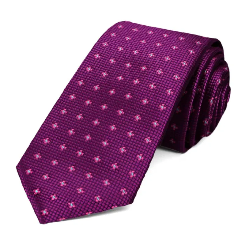 Dark Orchid Hoffner Dotted Slim Necktie sold by TieMart