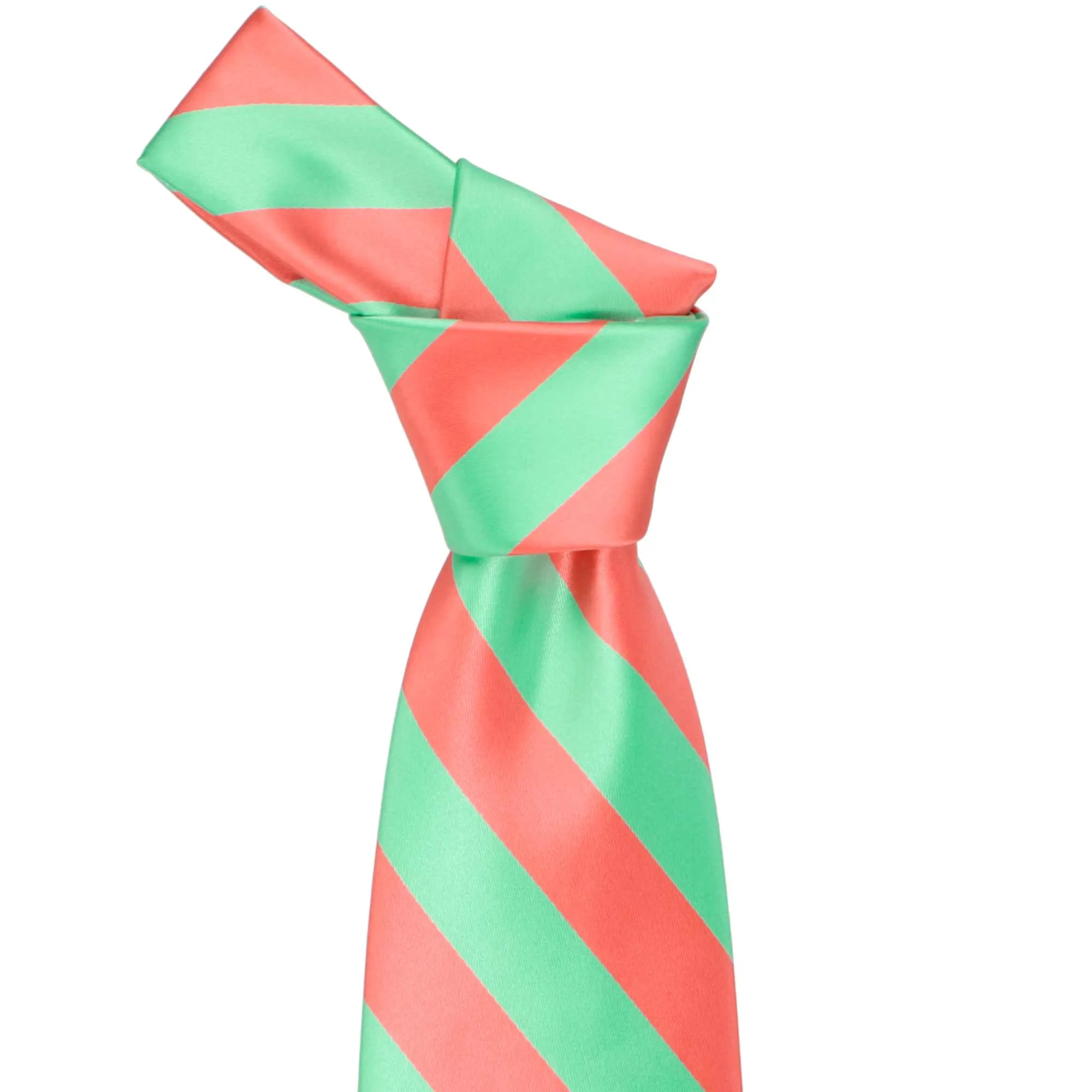 Bright Coral and Bright Mint Striped Tie sold by TieMart product image thumbnail 2