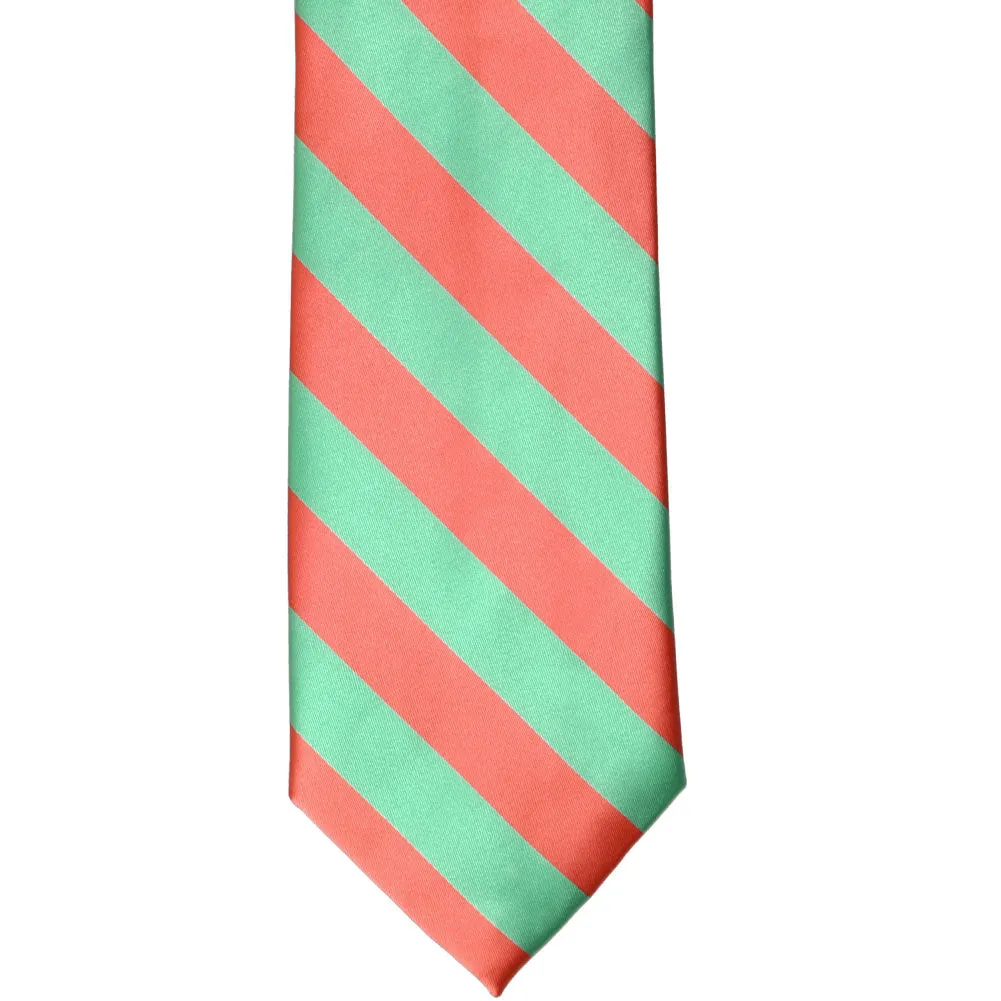 Bright Coral and Bright Mint Striped Tie sold by TieMart product image thumbnail 3