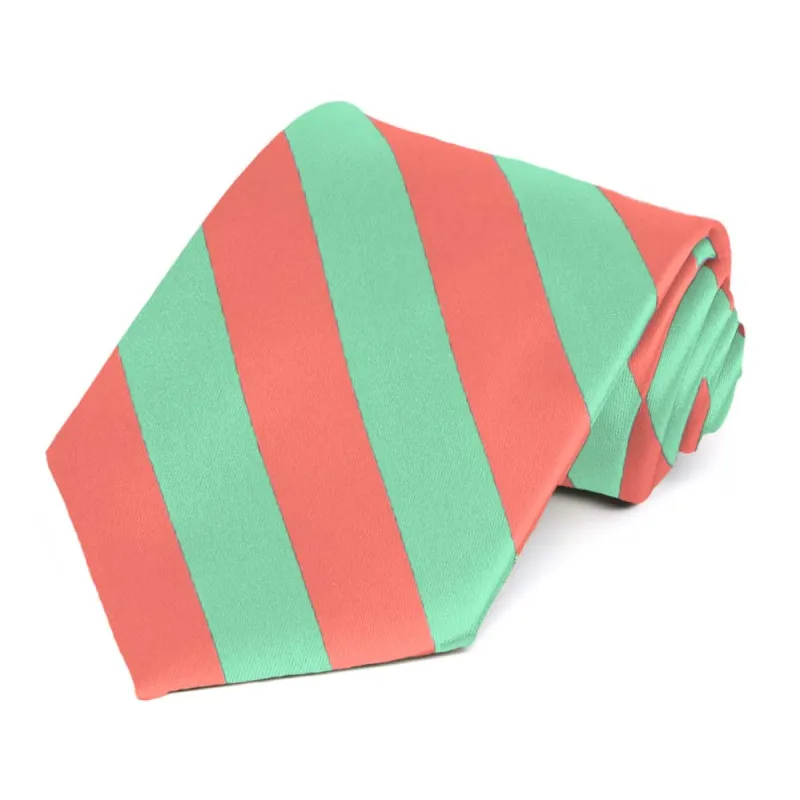 Bright Coral and Bright Mint Striped Tie sold by TieMart