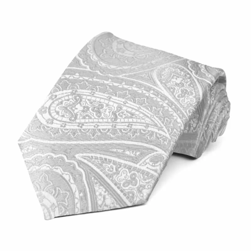 Pale Silver Shelton Paisley Necktie sold by TieMart