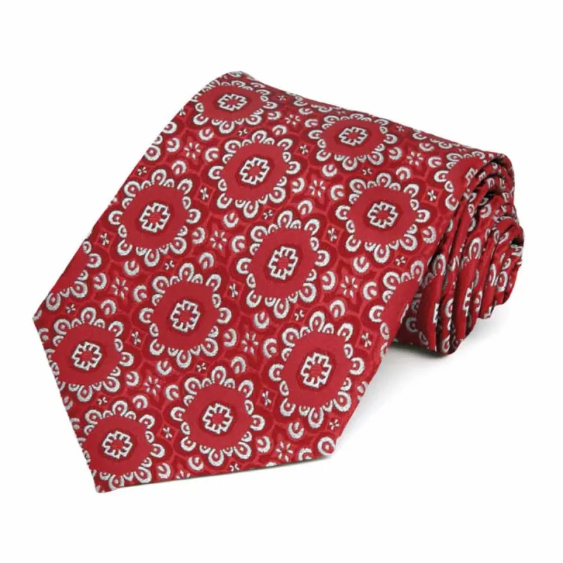 Red Emma Floral Pattern Extra Long Necktie sold by TieMart