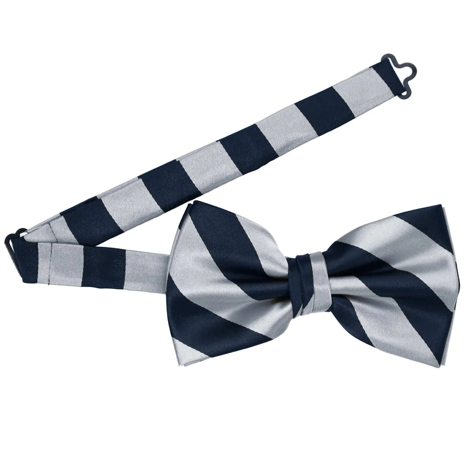 Navy Blue and Silver Striped Bow Tie sold by TieMart product image thumbnail 3
