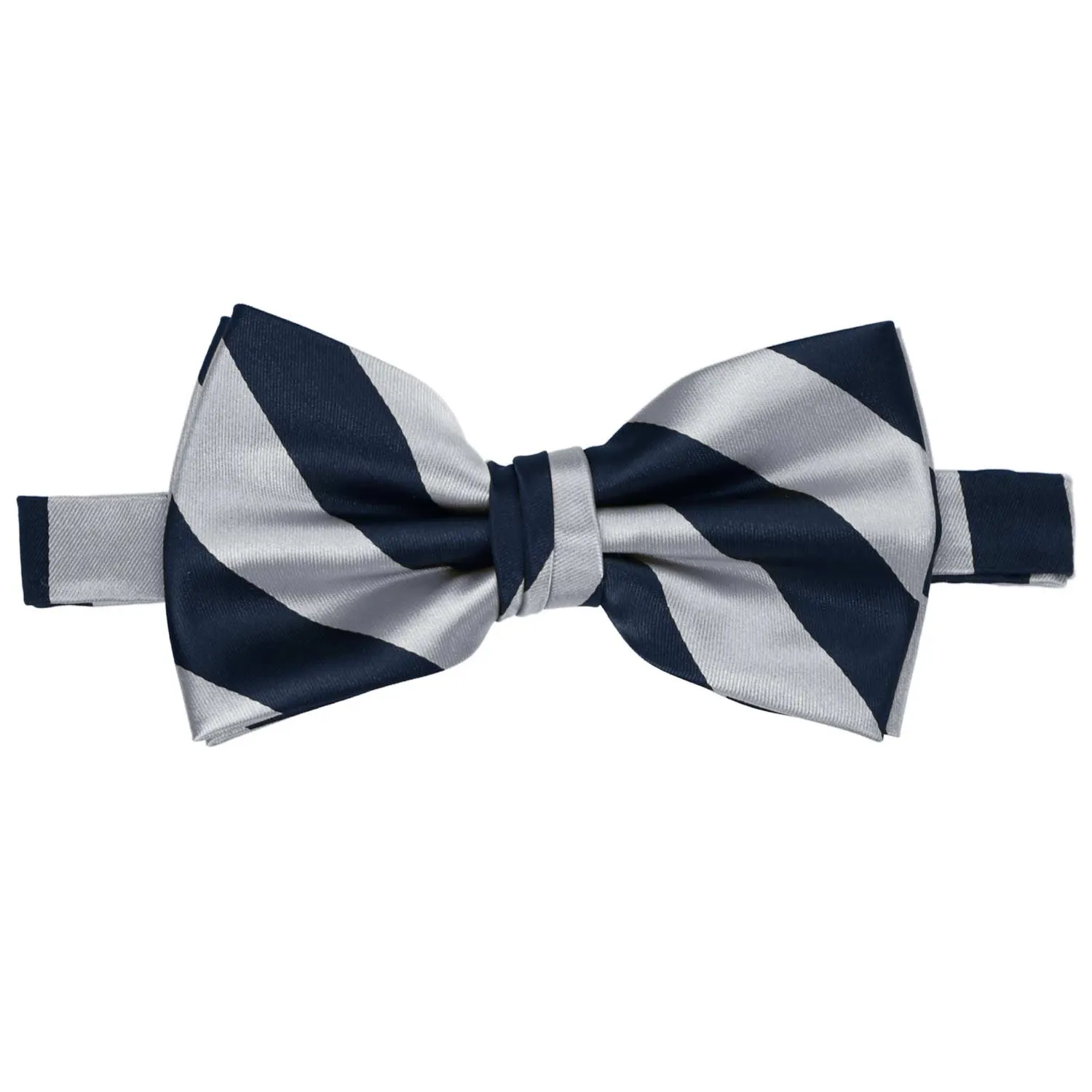 Navy Blue and Silver Striped Bow Tie sold by TieMart product image thumbnail 2