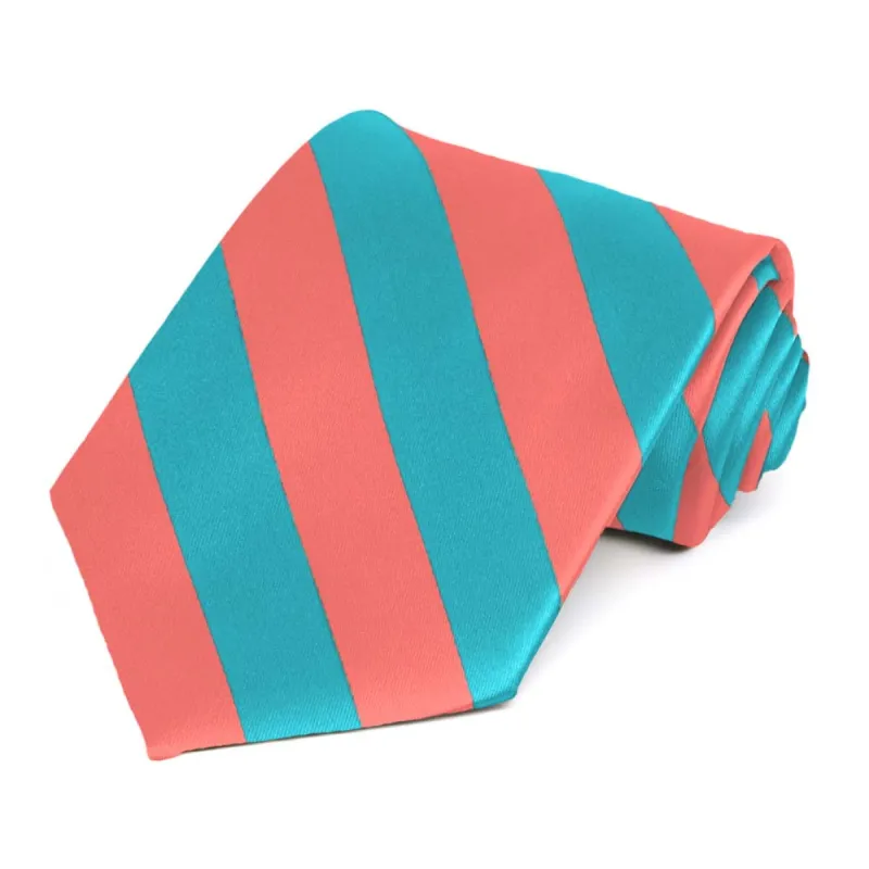 Bright Coral and Turquoise Striped Tie sold by TieMart