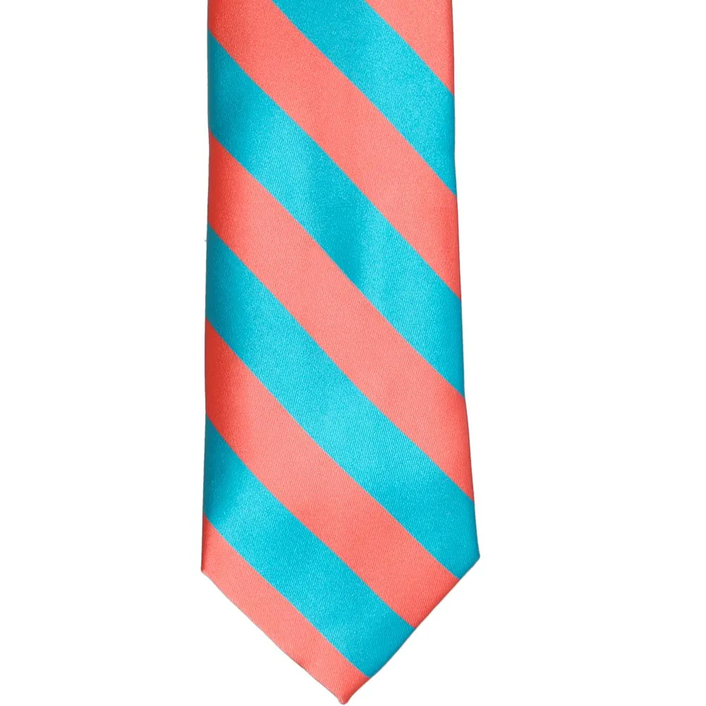 Bright Coral and Turquoise Striped Tie sold by TieMart product image thumbnail 3
