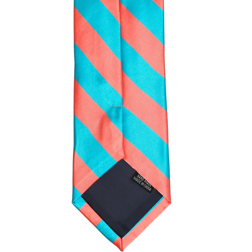 Bright Coral and Turquoise Striped Tie sold by TieMart product image thumbnail 5
