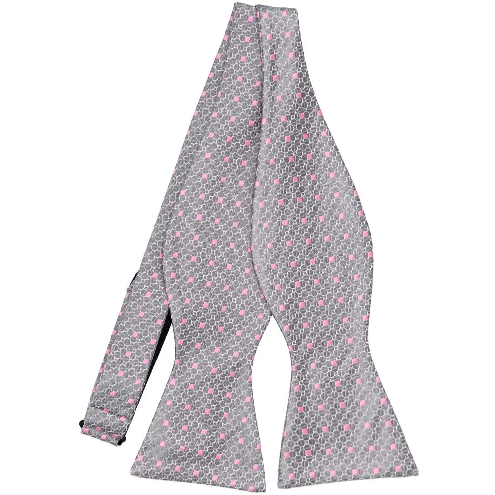 Light Silver and Pink Bamba Dot Self-Tie Bow Tie sold by TieMart