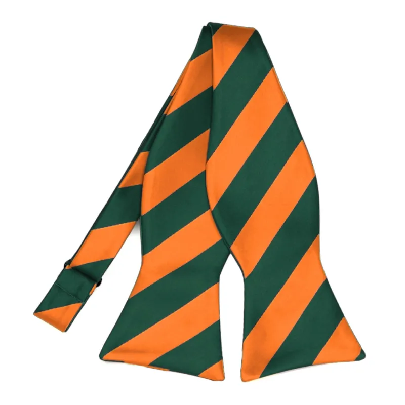 Florida Orange and Dark Green Striped Self-Tie Bow Tie sold by TieMart