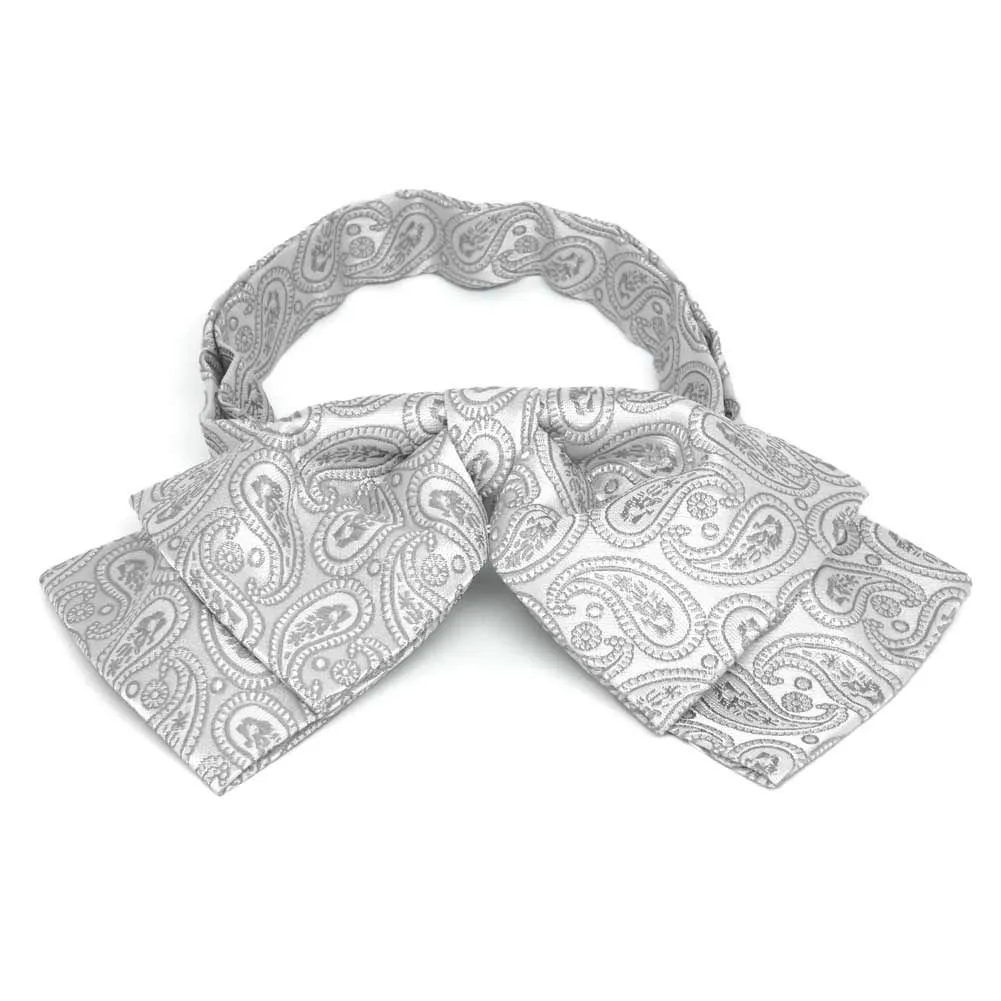 Pale Silver Darlene Paisley Floppy Bow Tie sold by TieMart