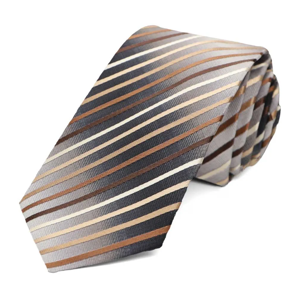 Brown and Silver Kissimmee Striped Slim Necktie sold by TieMart