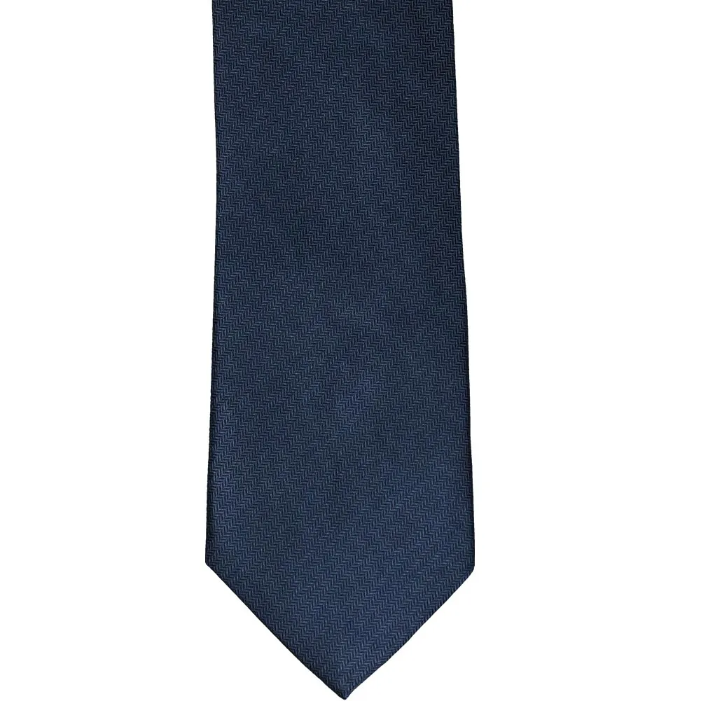 Navy Blue Herringbone Silk Extra Long Necktie sold by TieMart product image thumbnail 2