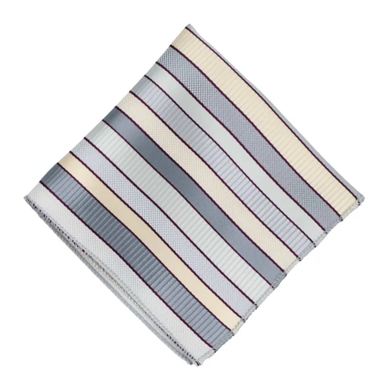 Light Silver Douglas Striped Pocket Square sold by TieMart