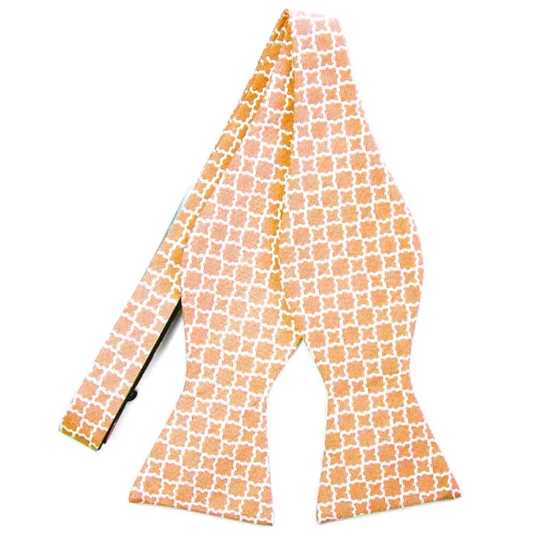 Orange Moroccan Trellis Cotton/Silk Self-Tie Bow Tie sold by TieMart