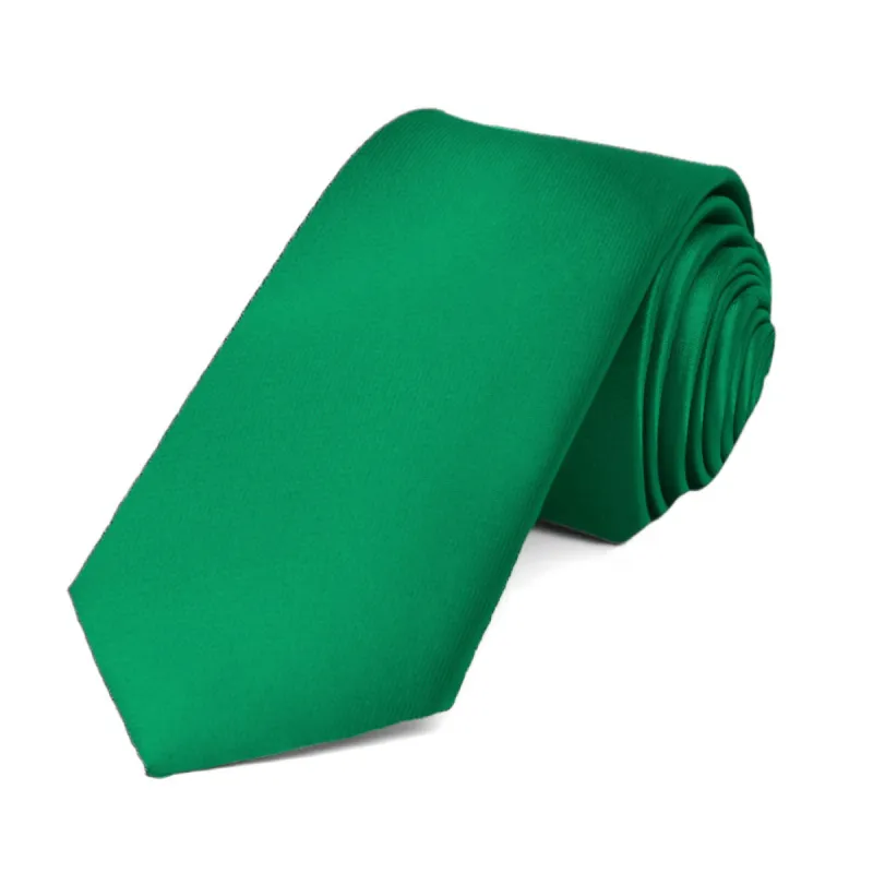 Kelly Green Slim Solid Color Necktie, 2.5" Width sold by TieMart